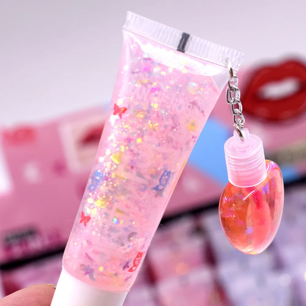 24Pcs 2 in 1 Cute Heart Sequins Glitter Lip Gloss Clear and Color Changing Moisturizing Lip Jelly Lips Care Lips Makeup