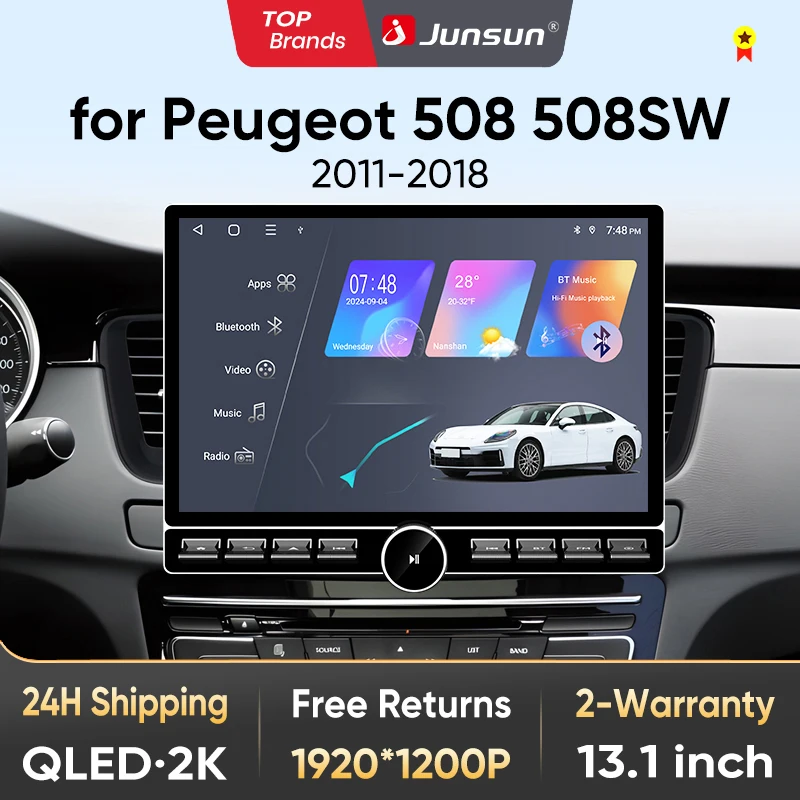 Junsun 13,1″ QLED Wireless CarPlay Android Auto Autoradio für Peugeot 508 SW 2011-2014 Intelligente Systeme DSP SWC RDS GPS FM BT