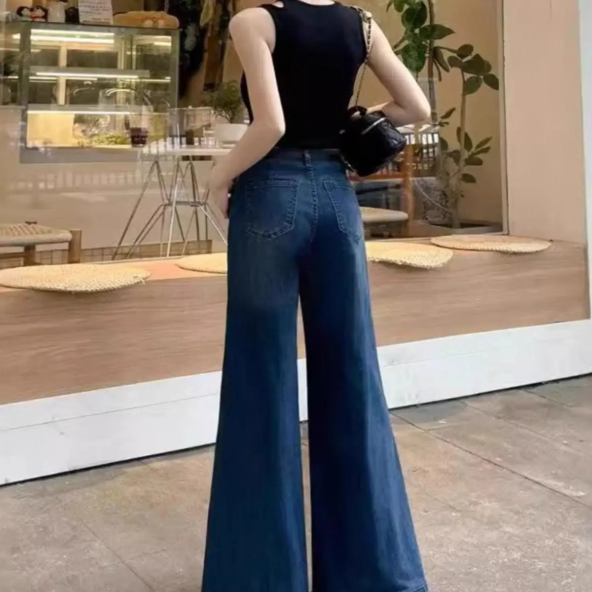 High Waist Wide Leg Denim Jeans Women's Fall New Style Small Size plus Size Loose Fit Floor Length Trousers Casual Style