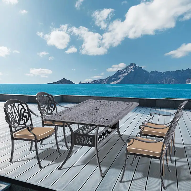 Set di mobili da giardino in alluminio pressofuso da 5 pezzi con cuscini marroni per la vita all'aperto