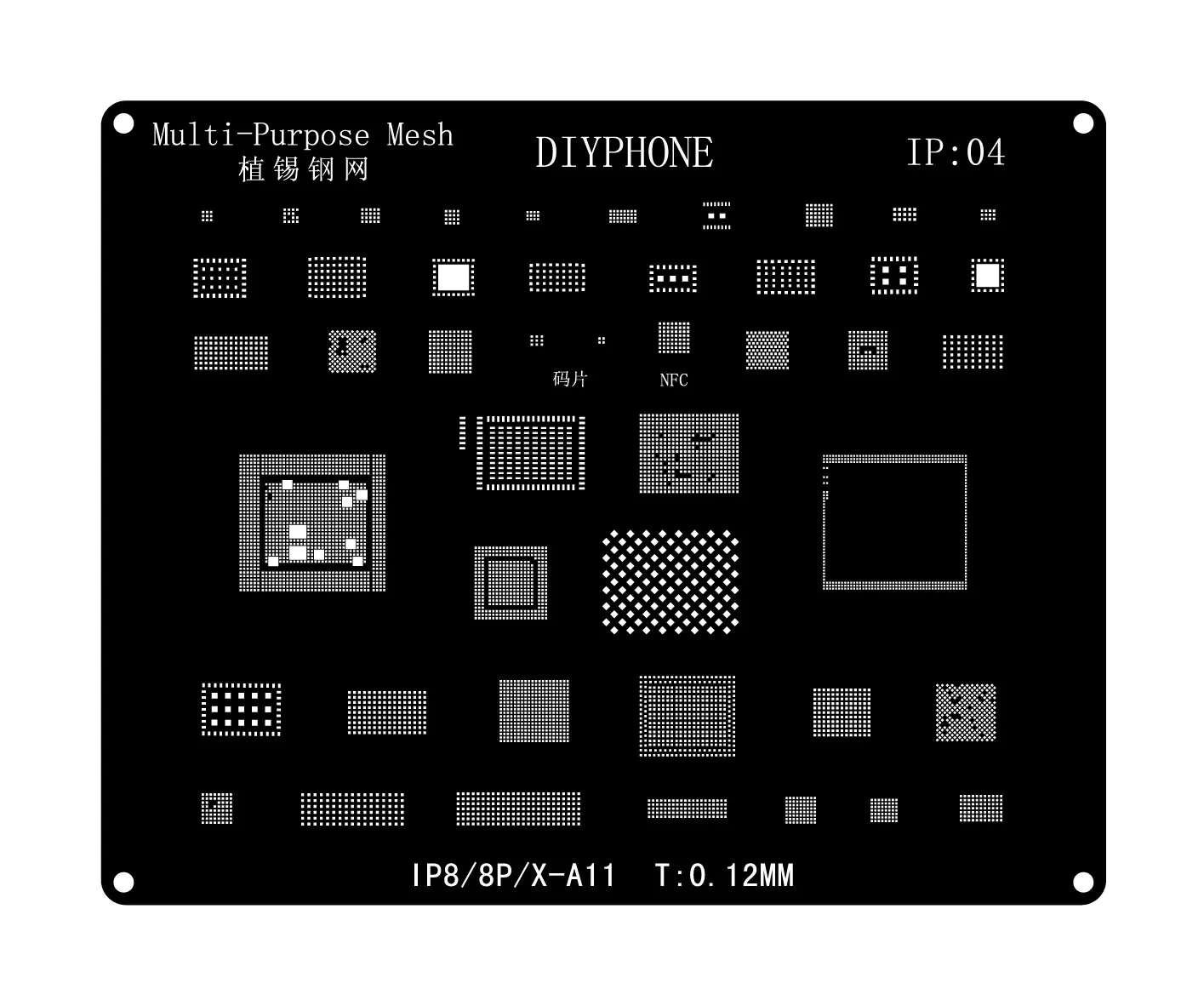 Diyphone สีดำ BGA reballing ลายฉลุสำหรับ iPhone 15 14 13 12 11 PRO MAX XS x 8 8P 7แผ่นเหล็กสุทธิ CPU