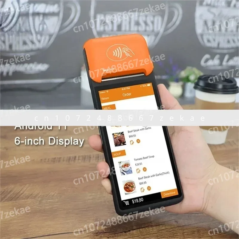 Handheld POS Terminal Android 11 Intelligent Mobile Food Delivery, Equipped with NFC Card Reader, 6-inch Screen, with Ticket