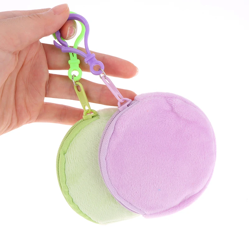 8.5x8.5cm Candy Color Round Plush Coin Purse Women Cute Solid Color Change Pouch Wallet Keychain Portable Earphone Storage Bags