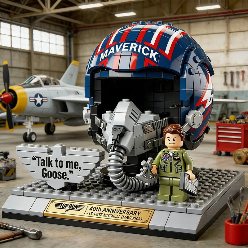 Image of Top Gun Maverick Pilotenhelm Baustein-Modell mit Minifigur Sammlerstück Desktop-Dekoration