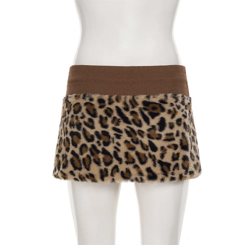 Y2K Spice Girl Gonna corta con lacci con fiocco e stampa leopardata Gonna a vita bassa moda autunno e inverno da donna