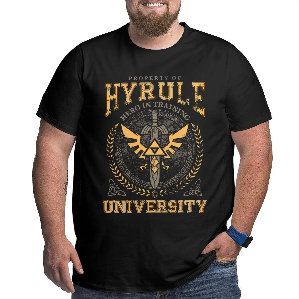 Funny Hyrule University T-Shirts Men Crewneck 100% Cotton T Shirts Short Sleeve Big Tall Tee Shirt Large 4XL 5XL 6XL Tops