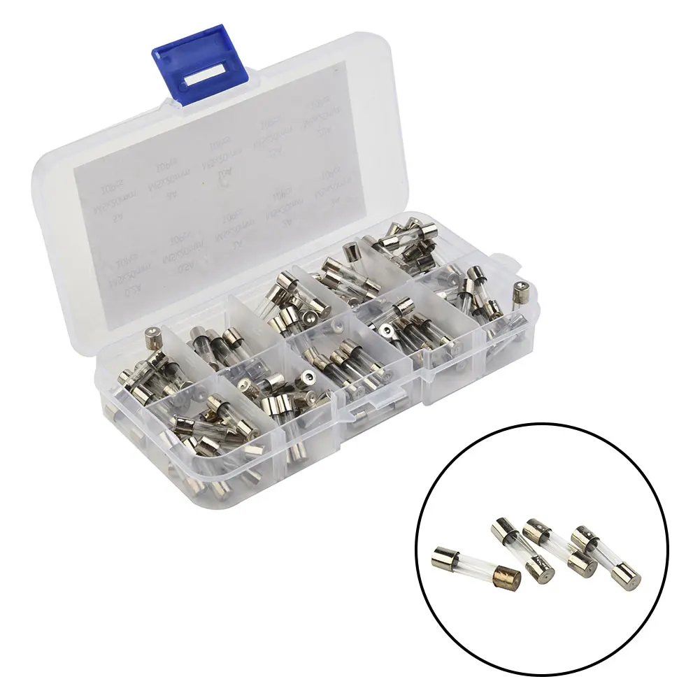 100pcs Glass Fuses Kit Insurance Tube Household 16*12*2.1cm 5*20mm Boxed Glass Brand New High Quality Hot Sale