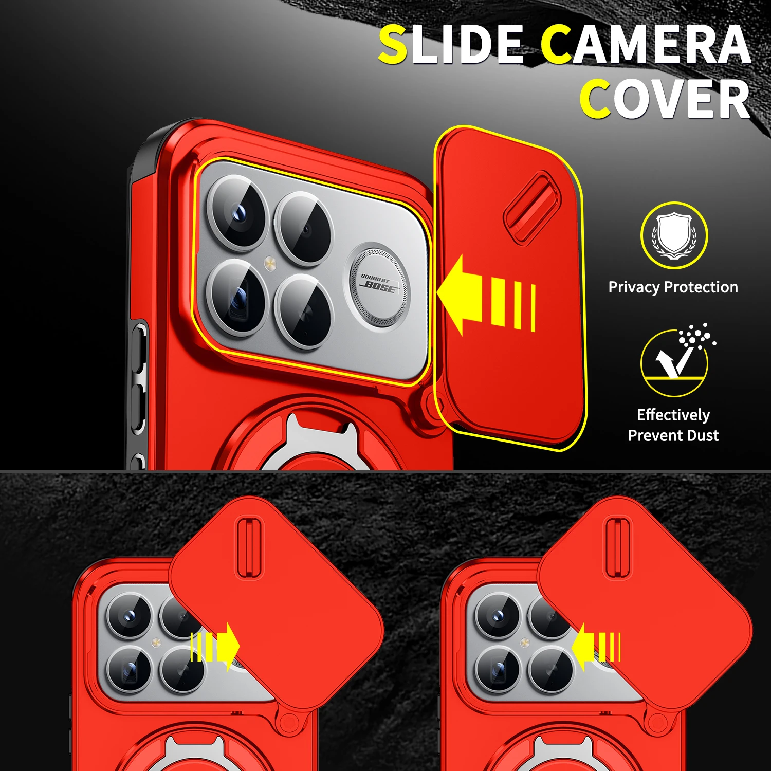 Lens Slide Cover For Xiaomi Redmi K90 Pro Max Ring Stand Built-in Magnetic Car Mount Case For Poco F8 Ultra 5G Camera Protection - view 5