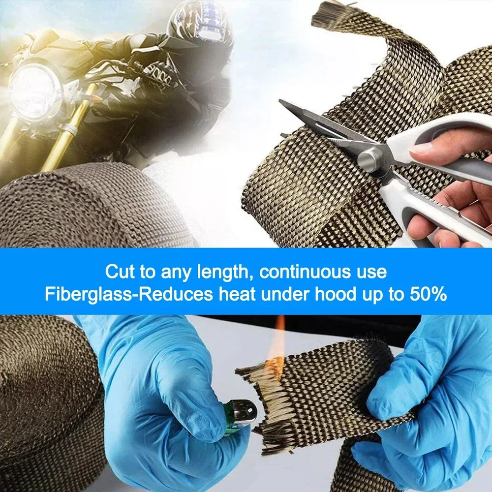 5cm*1/5/10/15m Fiberglass Exhaust Header Heat Wrap Universal Motorcycle Car Muffler Thermal Tape Insulation Roll Resistant Pipe