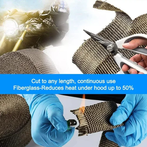 Imagen 2 del producto 5cm * 1/5/10/15m cabezal de escape de fibra de vidrio envoltura térmica Universal motocicleta coche silenciador cinta térmica rollo de aislamiento tubo resistente