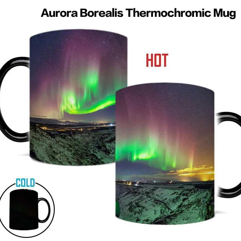 Taza con Sensor de Temperatura Aurora Boreal, Taza de Café de Cerámica que Cambia de Color, Taza para Agua, Taza que Cambia de Color al Calentar
