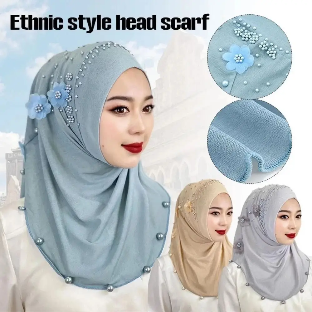Fashion Top Knot Ramadan Hijab Breathable One-Piece Islamic Headscarf Pull On Solid Color Head Wrap Cap