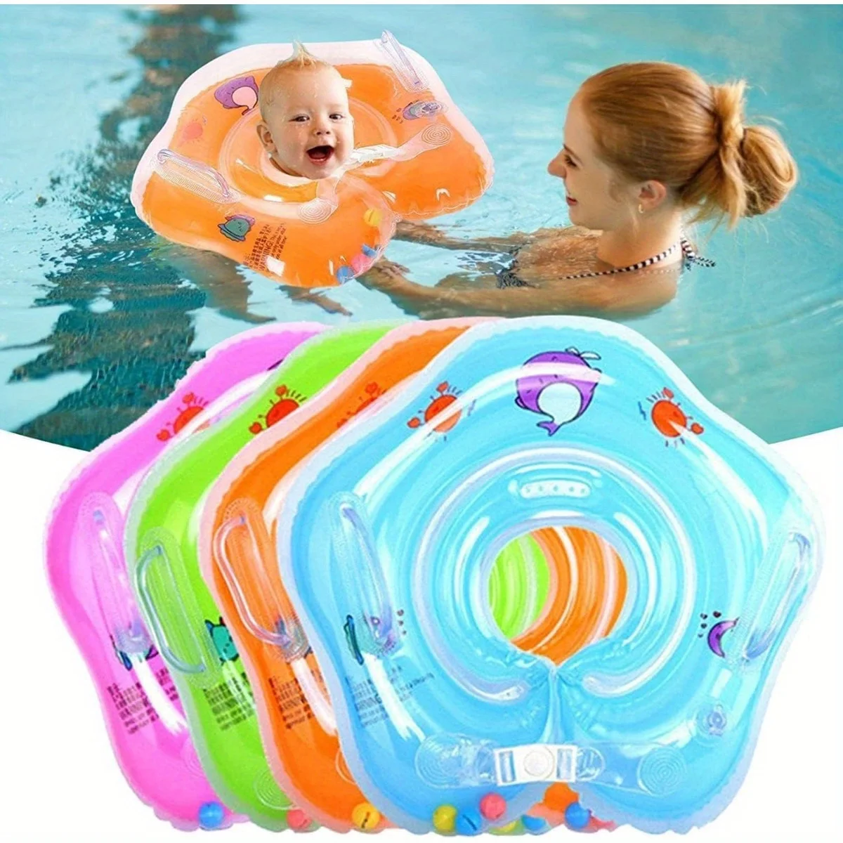 Baby Adjustable Swimming Ring Neck Ring Newborn Household Baby Bathing Ring 0-6 months Infants and toddlers