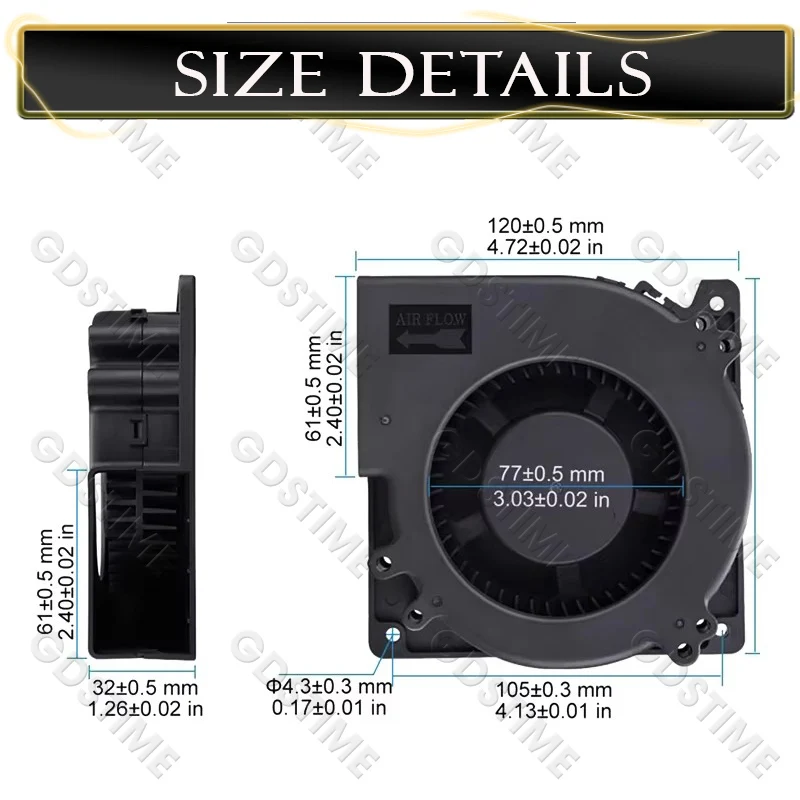 1 chiếc Gdstime 120mm 12 cm Quạt 5 V 12 V 24 V 48 V 110 V 115 V 220 V 240 V 120X120X32mm Bóng Máy Tính Xuyên Tâm Turbo Quạt Làm Mát