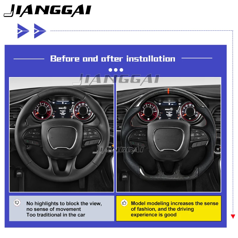 Dry Carbon Fiber D-shaped Steering Wheel Preforated Leather Grip for Dodge/Jeep Grand Cherokee/SXT/GT/RT/SRT/HELLCAT 15+