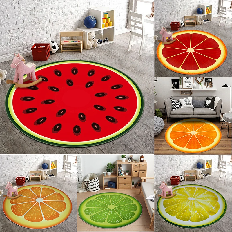 Fruchtförmiger runder Teppich, Kiwi, Orange, Zitrone, Wassermelone, bedruckt, Teppich, weiche Bodenmatte für Wohnzimmer, Kinderzimmer