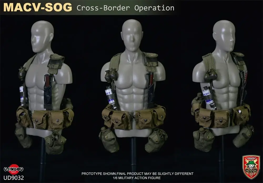 

1/6 UJINDOU UD9032 US. Doll Cross-Border Vietnam War Soldier Hang Chest Vest Bag Waist Belt Water Bottle Accessories For 12"