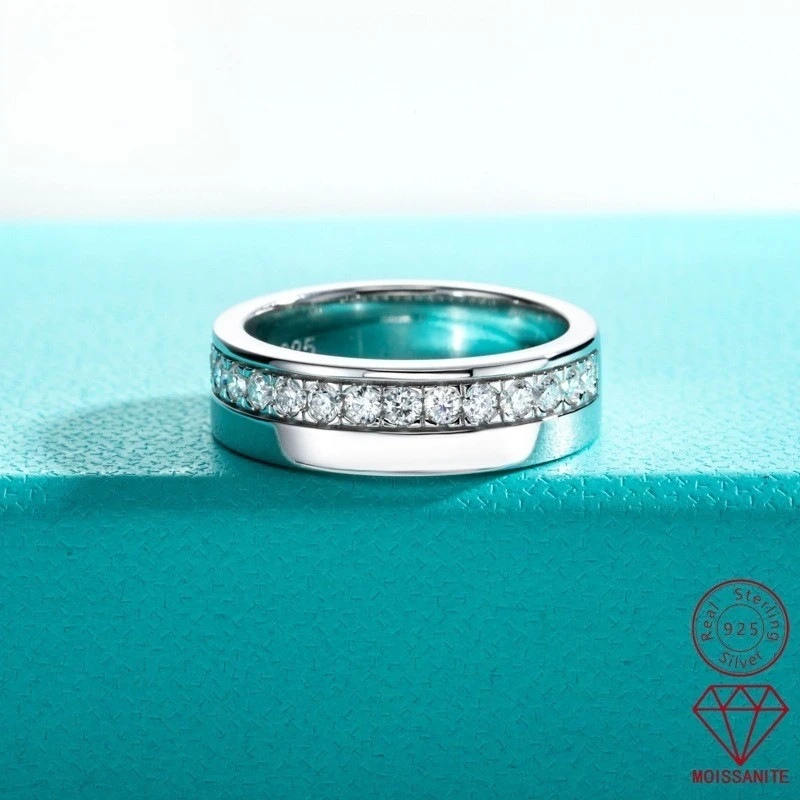 

Кольцо из стерлингового серебра S925 с муассанитом, унисекс, полукольцо-ободок, позолота 18K, элитный модный аксессуар