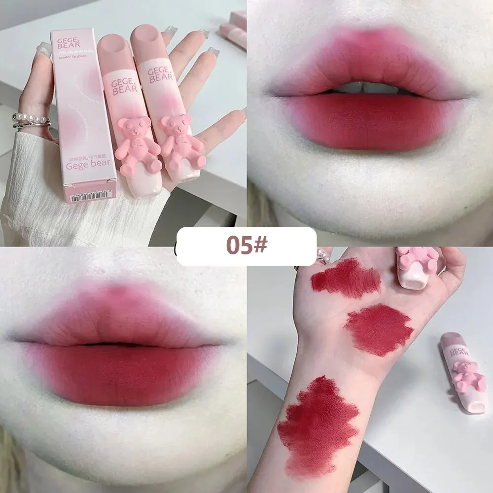 Cute Bear Design Velvet Lipgloss Long Lasting Nude Brown Red Lip Tint Cosmetics Gege Bear Lip Gloss image 5