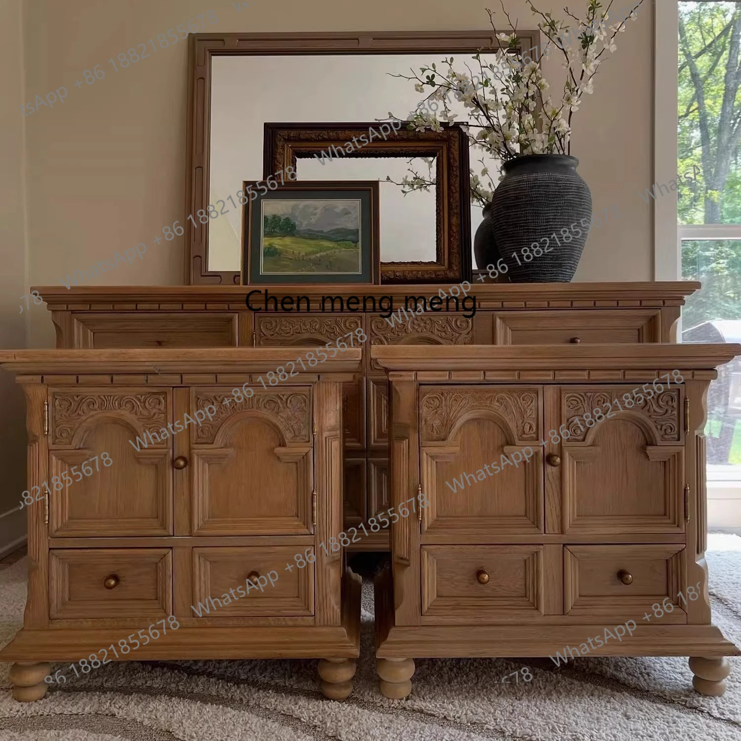 

Solid Wood Chest of Drawers Master Bedroom Bedside Wall Storage Cabinet French Vintage Style Living Room Home Decor Cabinet