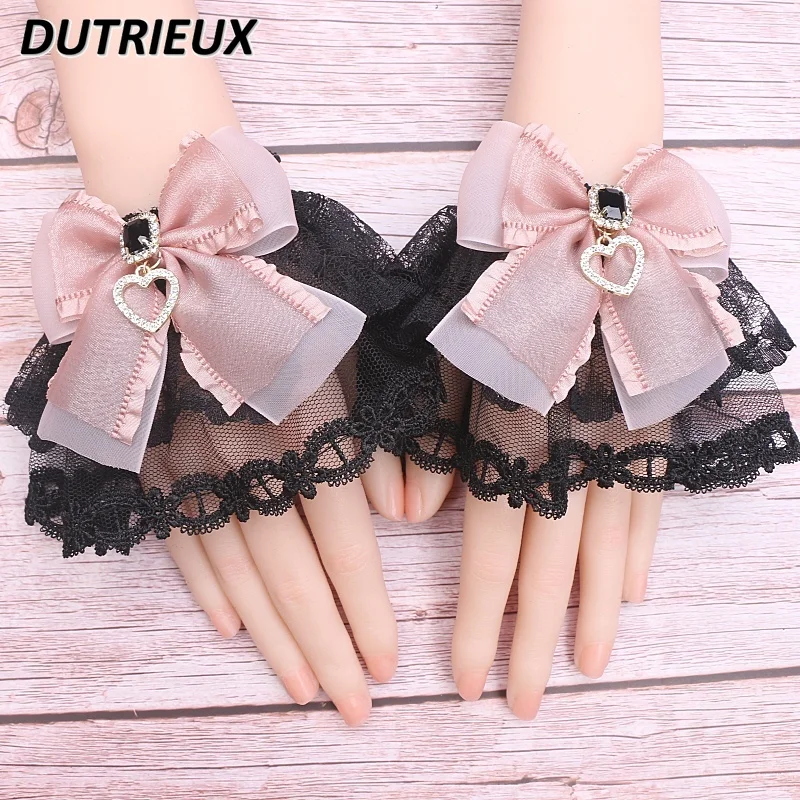 

Japanese Style Original Handmade Lolita Mine Series Sweet Cute Girls Accessories Lace Yarn Bow Oversleeves Jewelry Summer