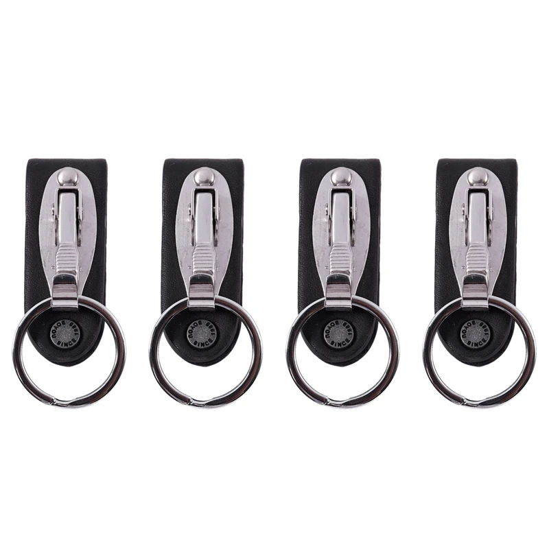 

4X Stainless Steel Keyring Design Faux Leather Belt Loop Key Chain