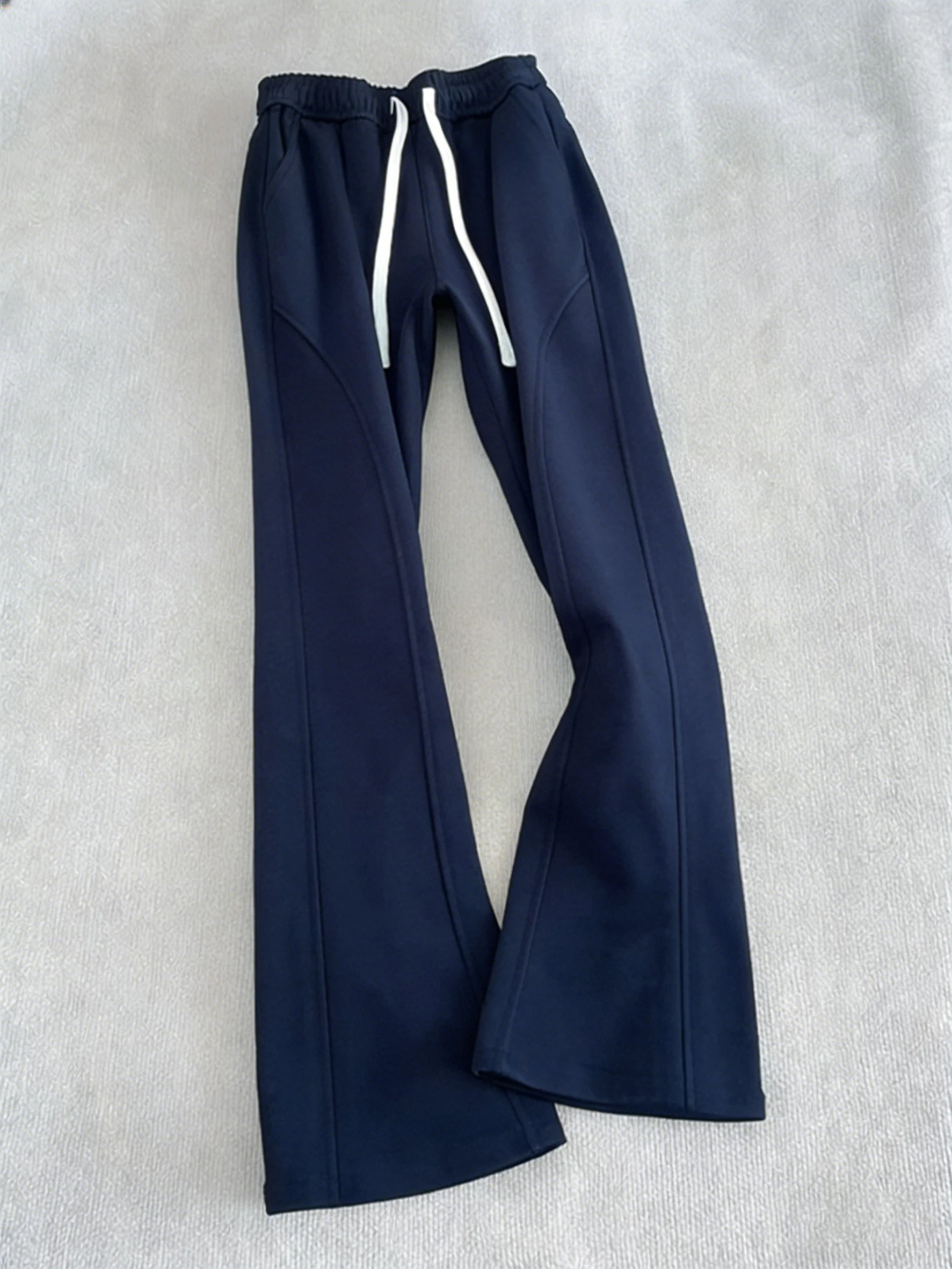 

Dark Blue Sporty Straight Leg Pants Men's Spring Youthful Trousers Cleanfit Sporty Flared Sweatpants Casual Fashion Brand