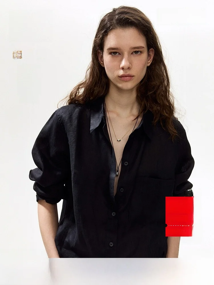 

H&M Women's Linen Shirt High Quality Outdoor Travel Casual Style Long Sleeve Button up Collar Fashionable Ladies' Blouse