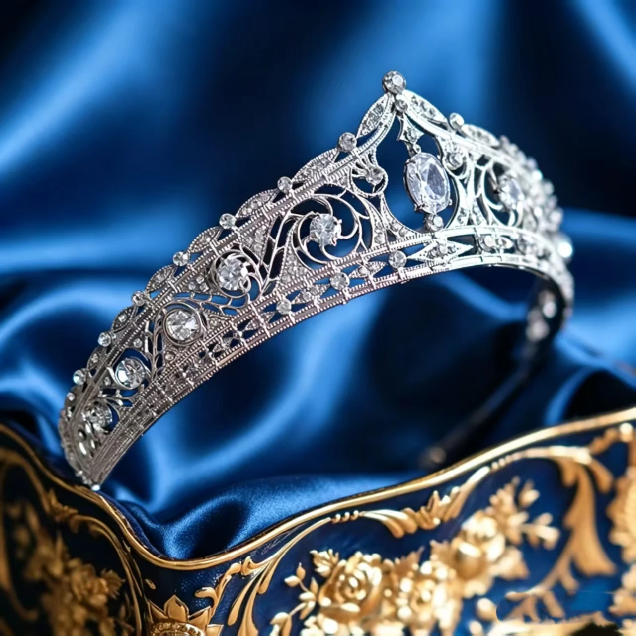 Elegant Retro Ornate Alloy Hair Accessory, Oval Shiny Rhinestone Embellished Headband For Formal Evening Pageant Event