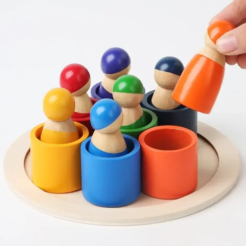 

Montessori Baby Wooden Rainbow Puzzle Toys Art Color Sorting Matching Games Educational Toys Toddler Fine Motor Training