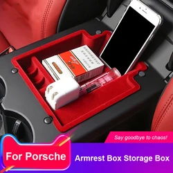 For Porsche Macan Cayenne Panamera 2014-2024 Car Central Control Armrest Storage Box Organizer Tray Holder Organizer Accessories