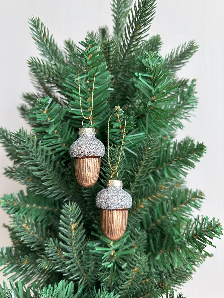 Glass Pine Cones Acorns Christmas Tree Ornaments Glass Small Christmas Tree Toys Set Pine Cones New Year Decoration Navidad2024