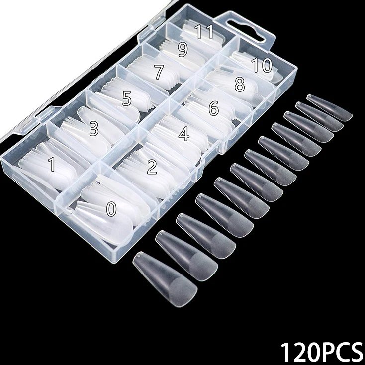 120 Stück Einfarbige Matte Ballet Coffin Nagelspitzen Lange Transparente Acryl-Kunstnägel Gepresste Vollabdeckung Set mit 12 Größen – Detail 5