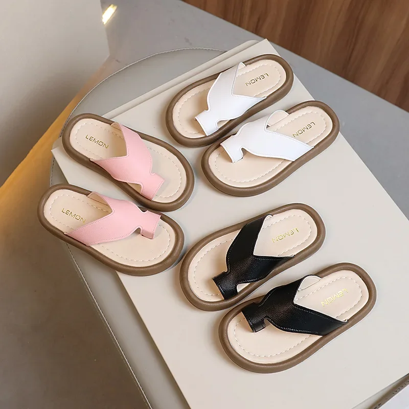 Children Soft Soled Solid Color Simple Slippers 2024 New Summer Student Casual Shoes Girls Fashion All Match Beach Sandals