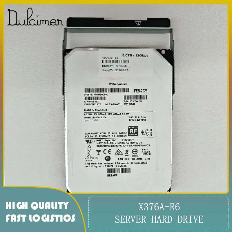 

Server hard drive X376A-R6 HUH728080AL5204 8TB 7.2K SAS original second-hand