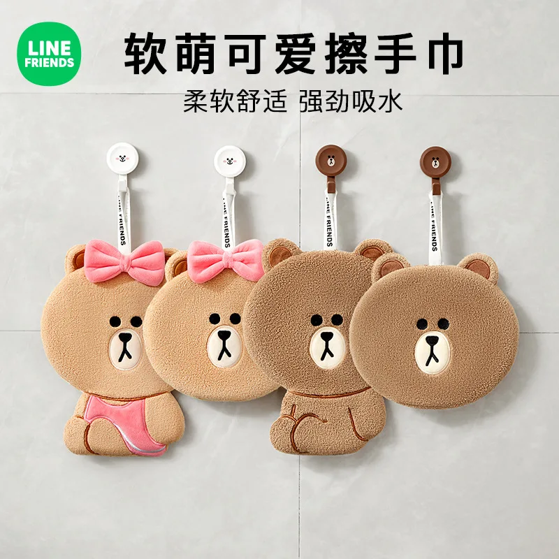 Line Friends Cute Bear Towel Kitchen Hand Towel Soft Bath Towels Absorbent Hand Cloth for Bathroom Coral Fleece Absorbent Towels