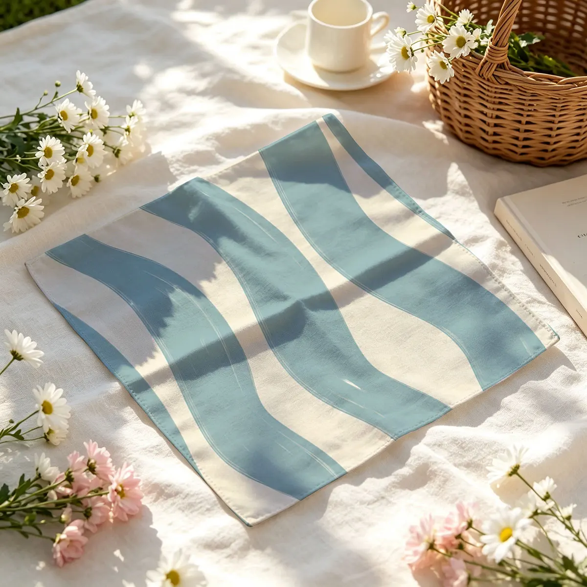 Wavy Blue Lines Bandana Paisley Headbands Hip Hop Kerchief Outdoor Unisex Headband Wrist Wraps Face Mask Handkerchief view 2