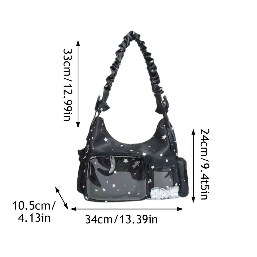 Star Print Itabag Transparent Window Hobo Bag Ruffle Pleated Shoulder Strap Purse Kpop Idol Photocard Display Bag Casual Bag