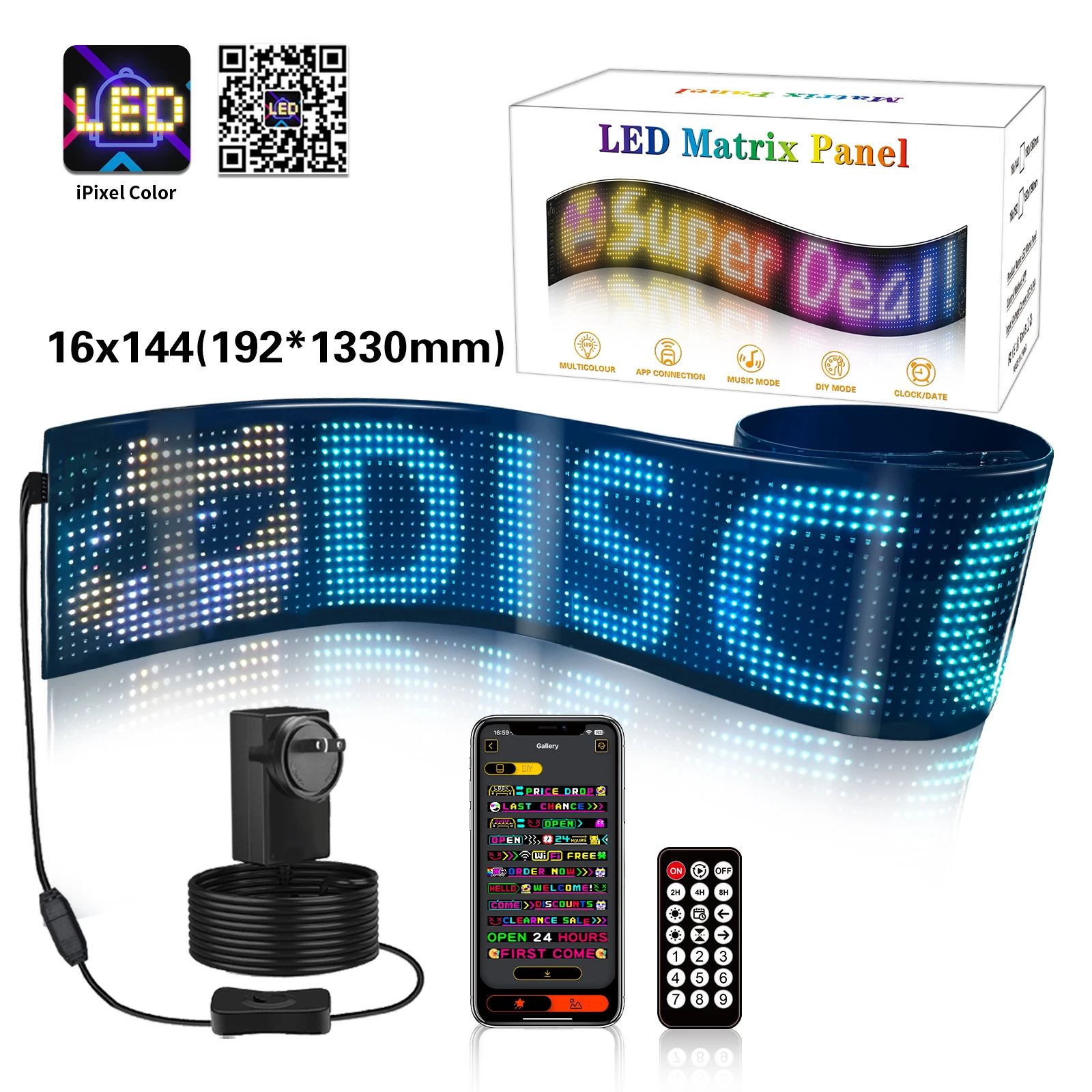 176cm LED Matrix Pixel Panel Display Screen Flexible RGB Car Pattern DIY Graffiti Scrolling Text Animation Bluetooth Lamp Light