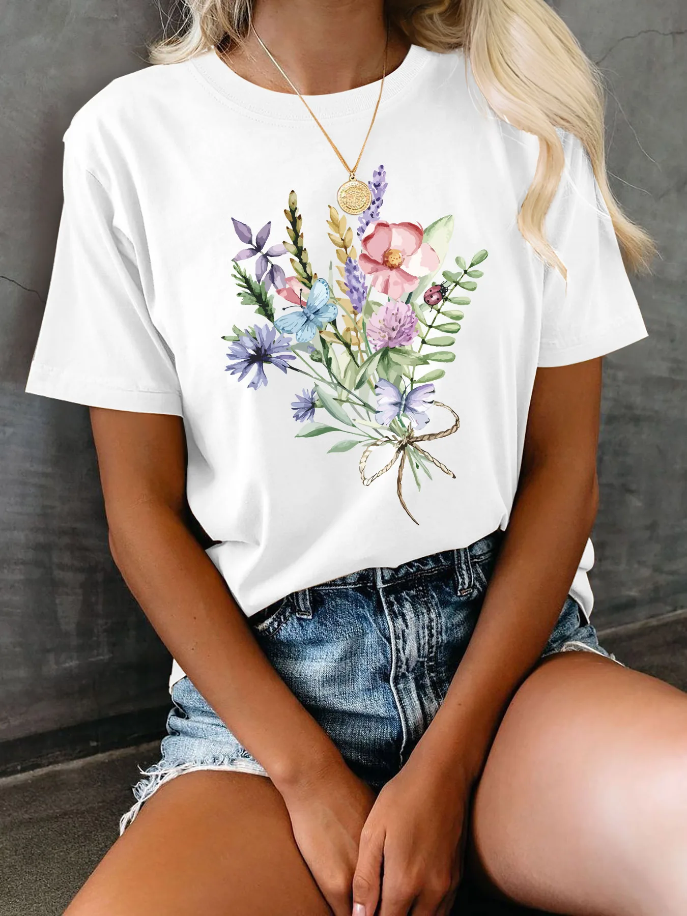

Casual Top for Summer & Spring Women'S Clothing Graphic Print T-Shirt Short Sleeve Crew Neck