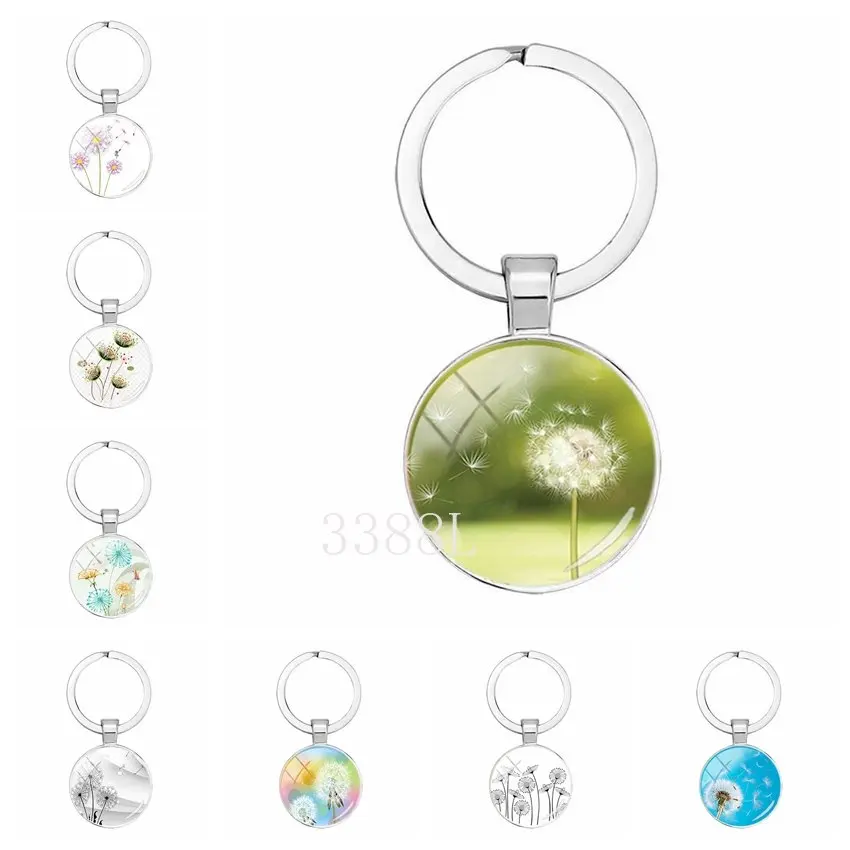 Popular Jewelry Dome Glass Alloy Keychain Dandelion Plant Park View  Pattern Fashion Gift