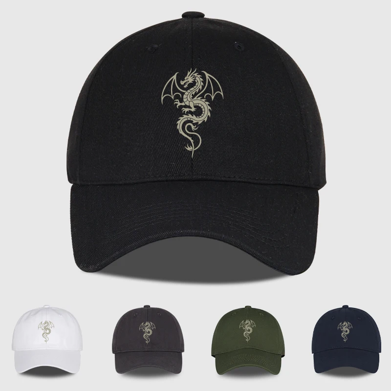 Gorra de béisbol de tela suave con estampado de dragón alado de la marca MLFO, suave, cómoda, ligera, transpirable, ajustable, fresca, misteriosa, Re