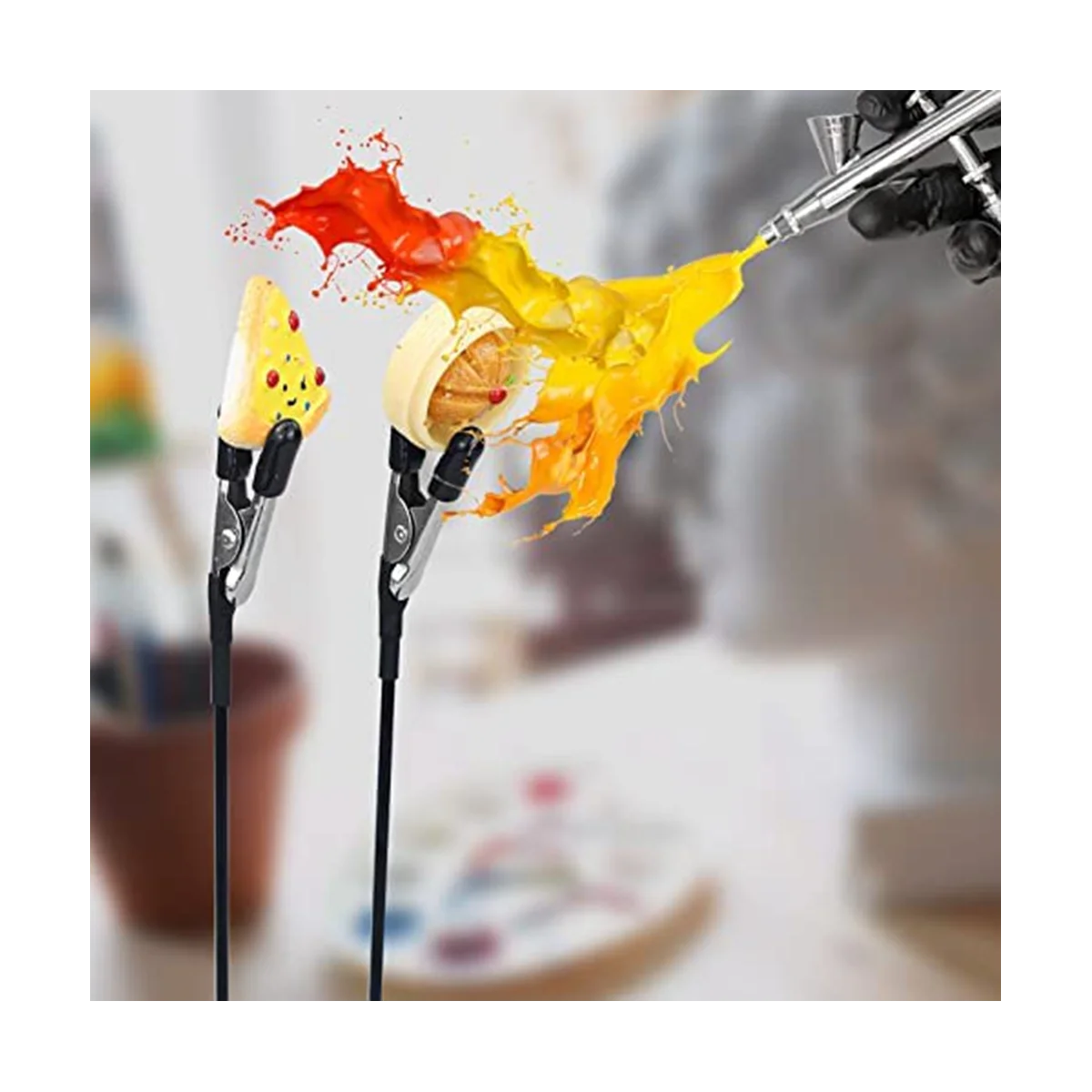 แท่งคลิปจระเข้45ชิ้นสำหรับการทาสีโมเดลและแปรงทำความสะอาด1ชิ้นสำหรับพ่นแอร์บรัชสำหรับงานบัตรรูปภาพบันทึกช่วยจำ