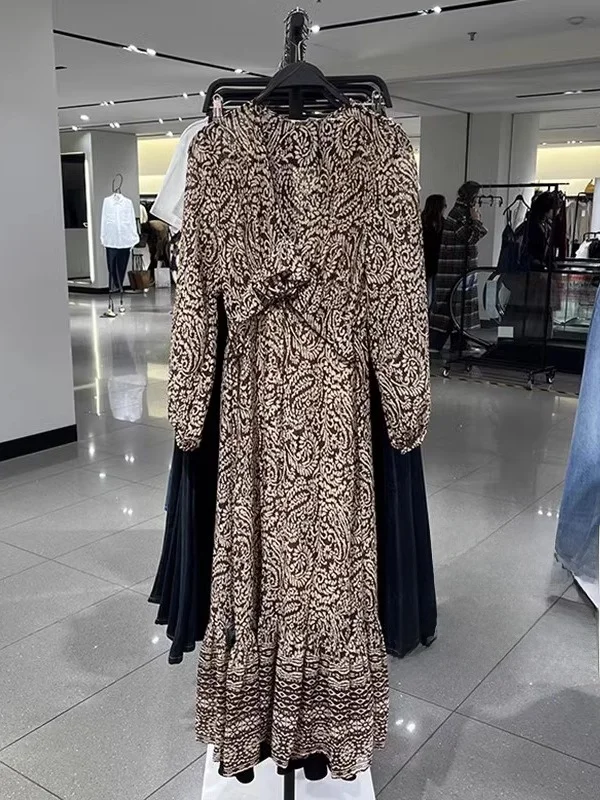 Primavera verão nova chegada feminina midi dr v-ne impresso em camadas decoração longa sve el sle faion senhoras dr