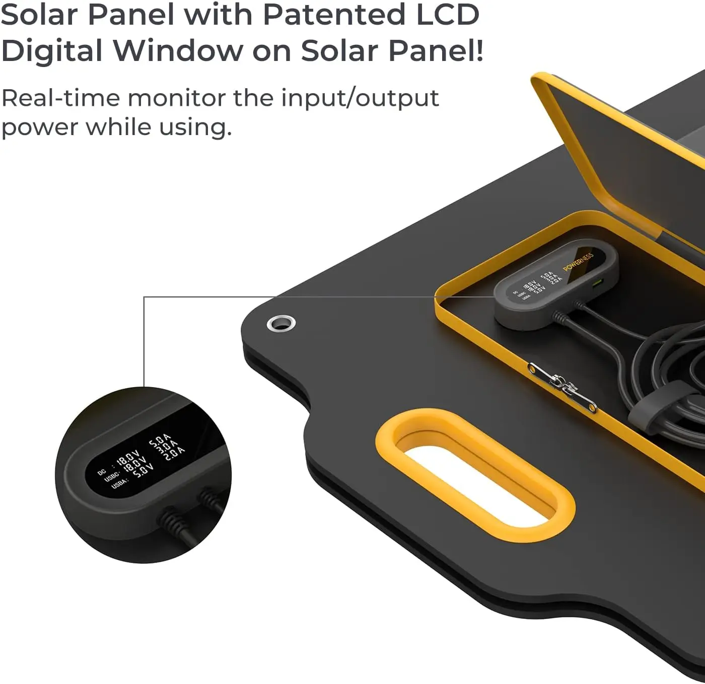 80 Watt Portable Solar Panel With Patented Lcd Digital Window, Solar Charger For Camping, Outdoor And Rv, Compatible With