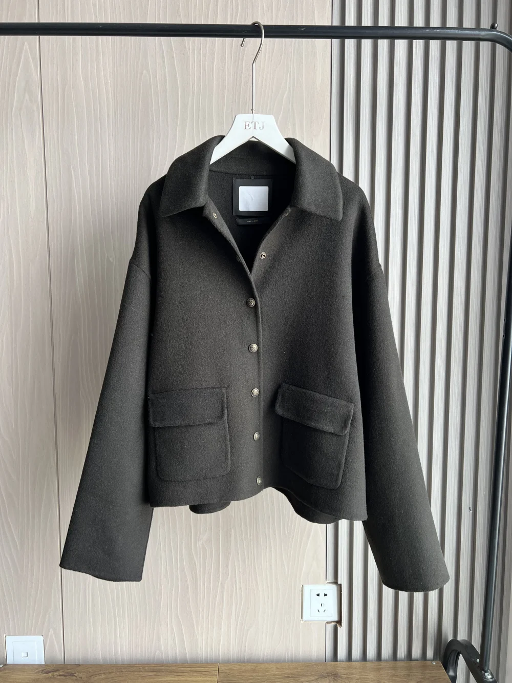 Wool blend Jacket for women 2024 TRAF Spring new simple generous flip pocket single breasted lapel short coat for women