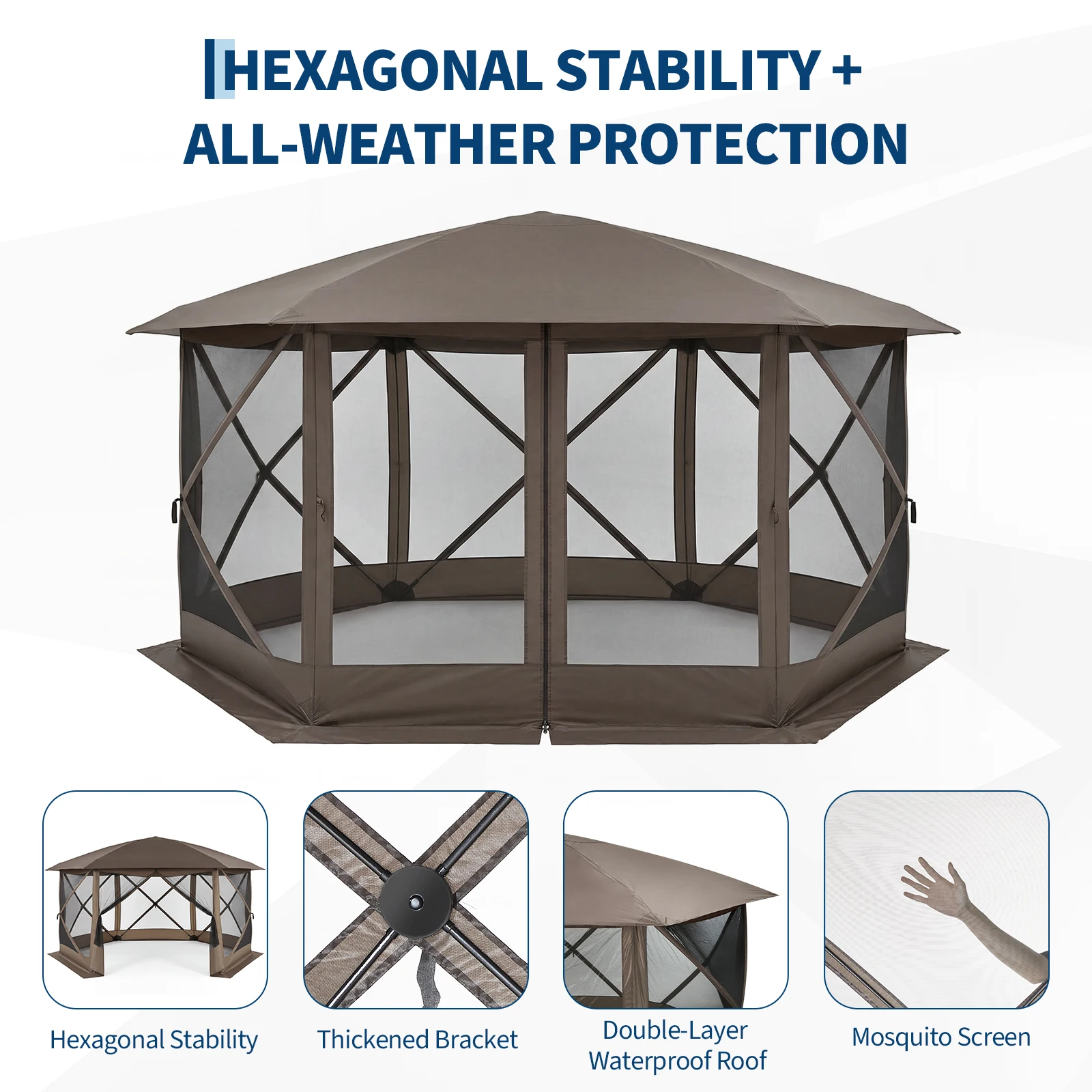 13x13FT 6-Sided Collapsible Gazebo Tent – Quick Canopy, Removable Wind Panels, Bite-Proof Mesh, Carry Bag, Sun Shelter for 8-10 – Available in Beige/Khaki or Green/Light Grey
