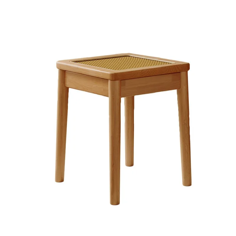Simple stool household solid wood rattan stackable square stool, restaurant simple spare dining stool medieval dining table