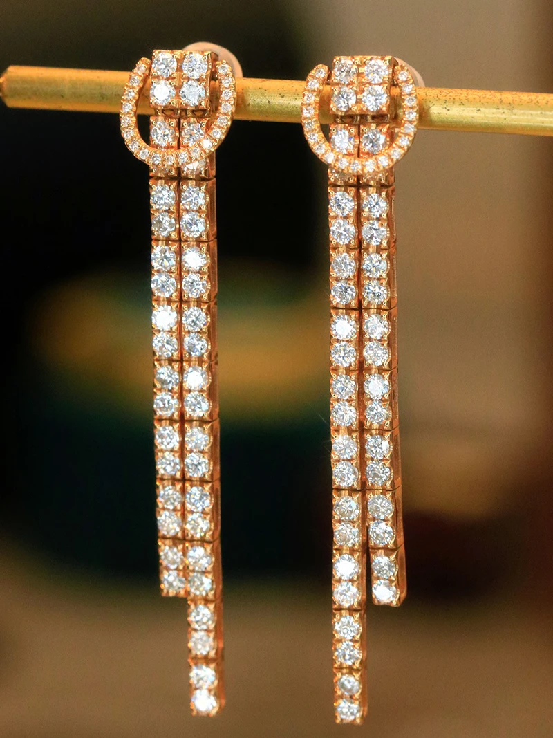 KUGG 100% 18K Rose Gold Earrings Luxury INS Style 2.0carat Real Natural Diamond Drop Earrings for Women High Party Jewelry