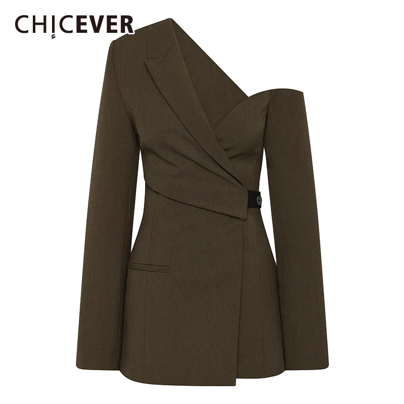 

Женский блейзер CHICEVER с асимметричным кроем, плиссировкой и диагональным воротником, длинными рукавами, в стиле туники, новый дизайн